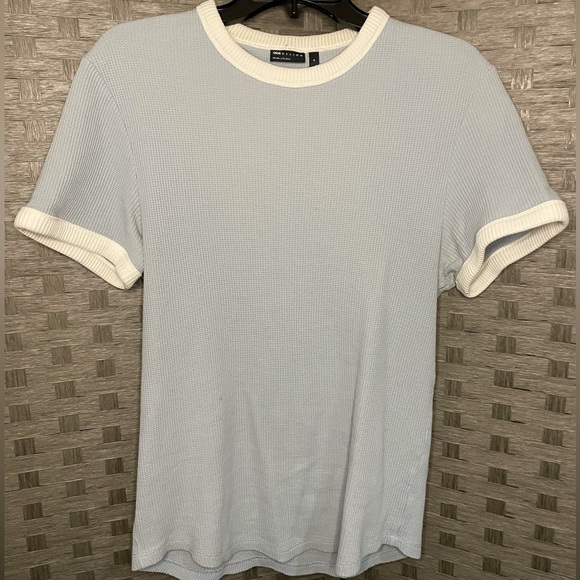 ASOS Design size M Light Blue Textured Short Sleeve Shirt - Picture 2 of 4